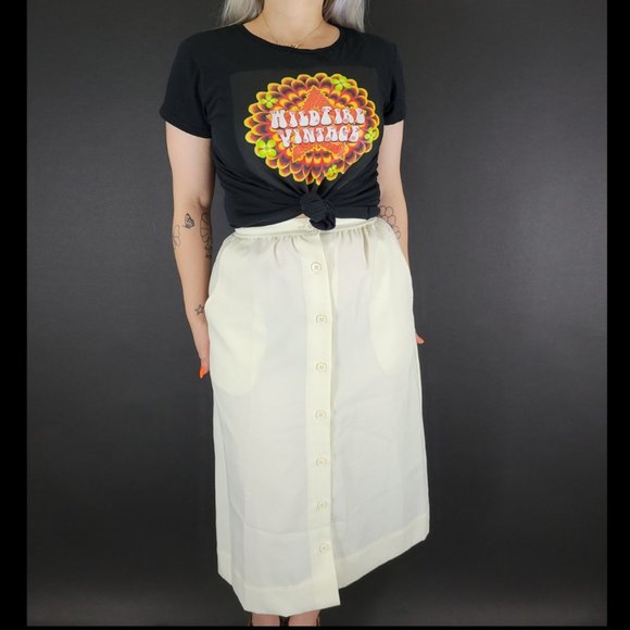 70s/80s Cream Button Front A-Line Skirt - Picture 1 of 15